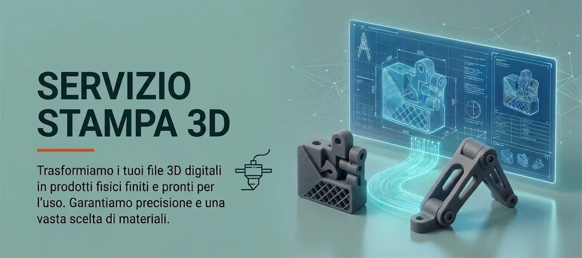 Immagine copertina che mostra prodotti stampati con tecnologia 3D